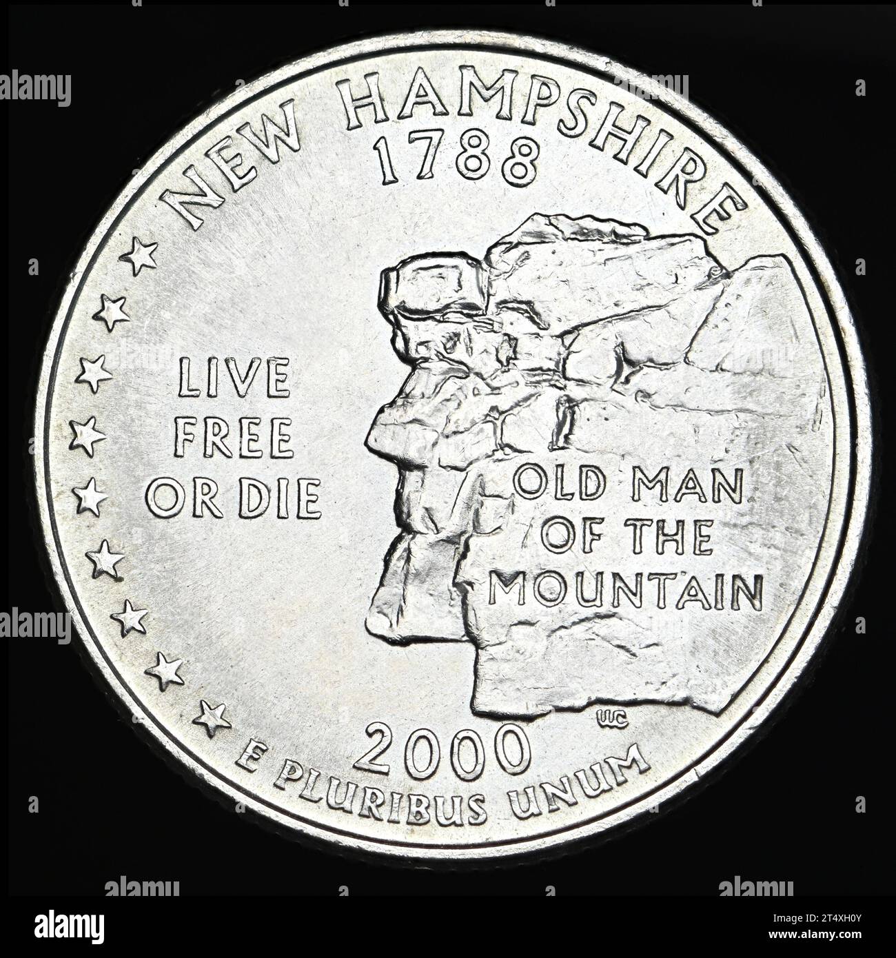 US commemorative State Quarter Dollar : New Hampshire (1788) Old Man of the Mountain Foto Stock