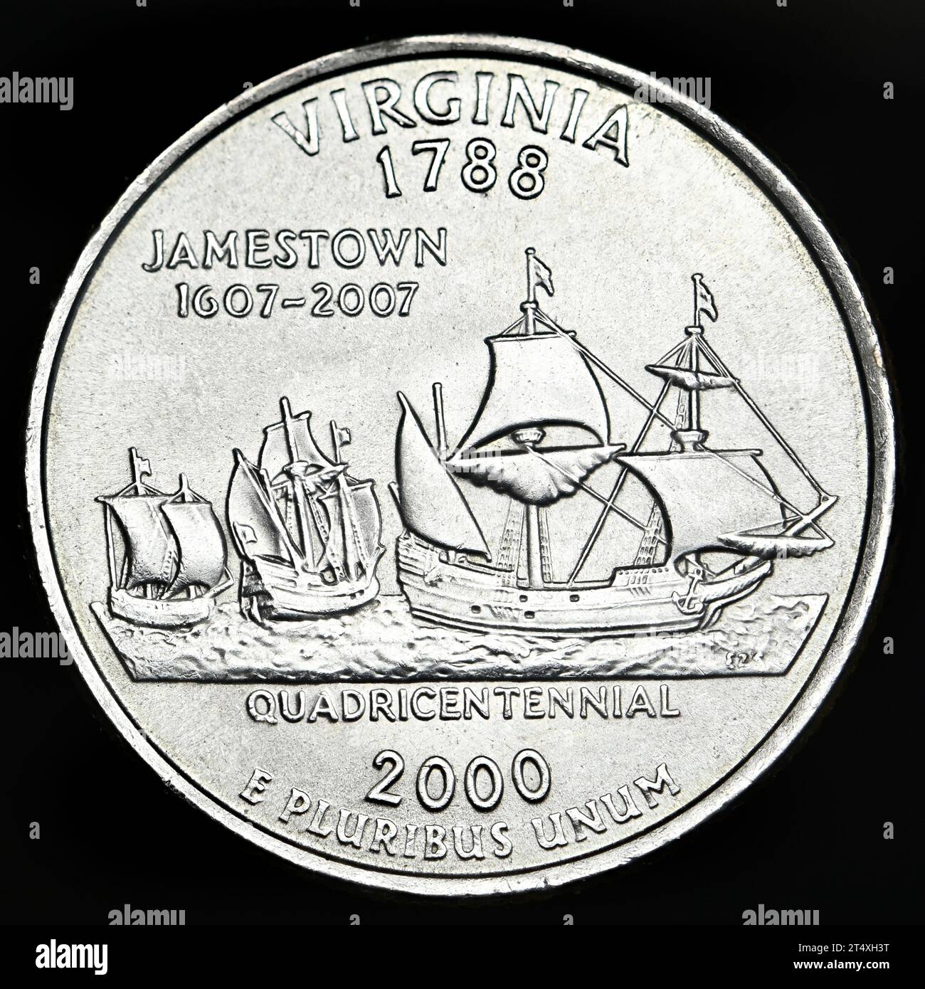 Dollaro USA commemorativo del quarto di stato : Virginia (1788) Jamestown Foto Stock