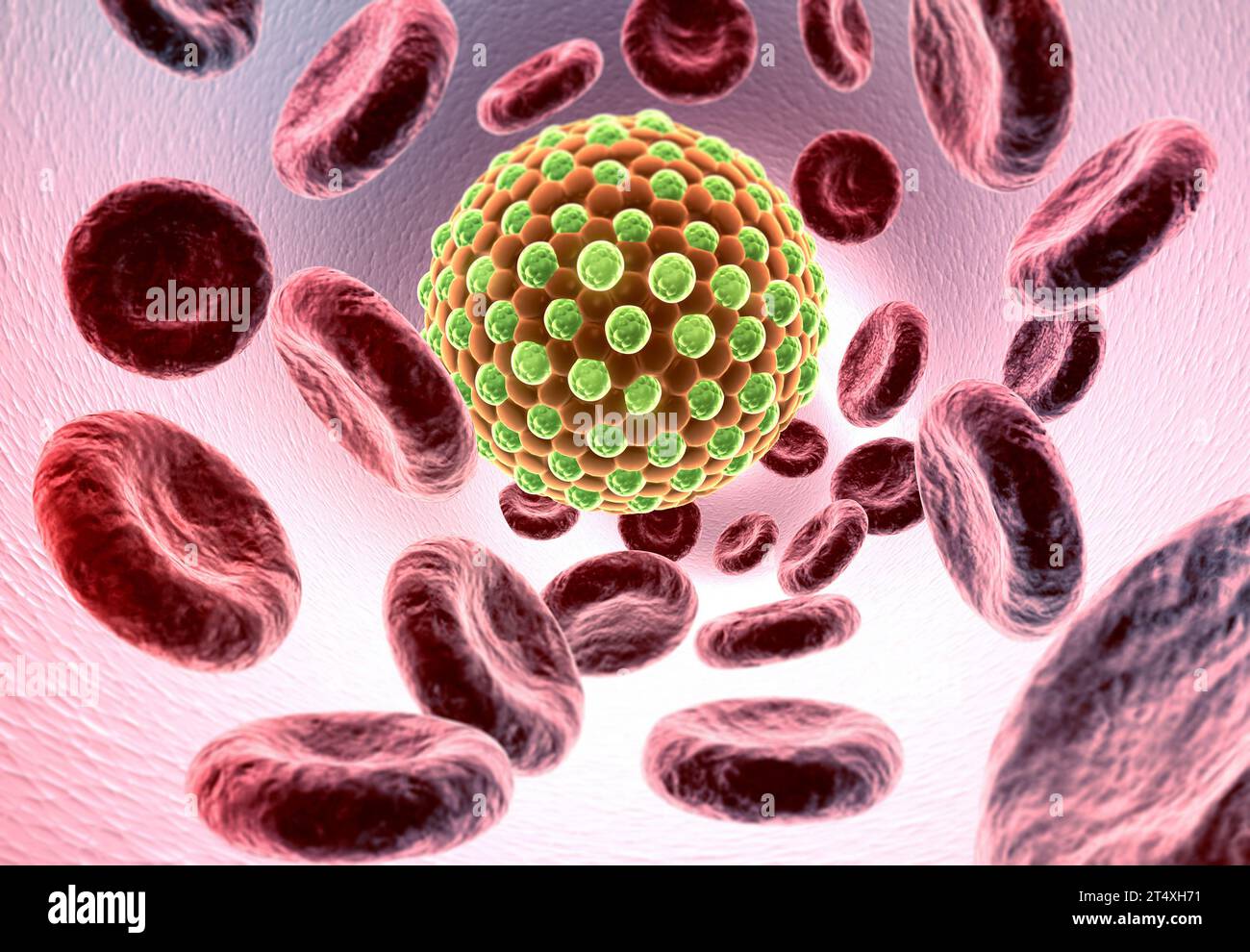 Virus nel flusso sanguigno. illustrazione 3d. Foto Stock