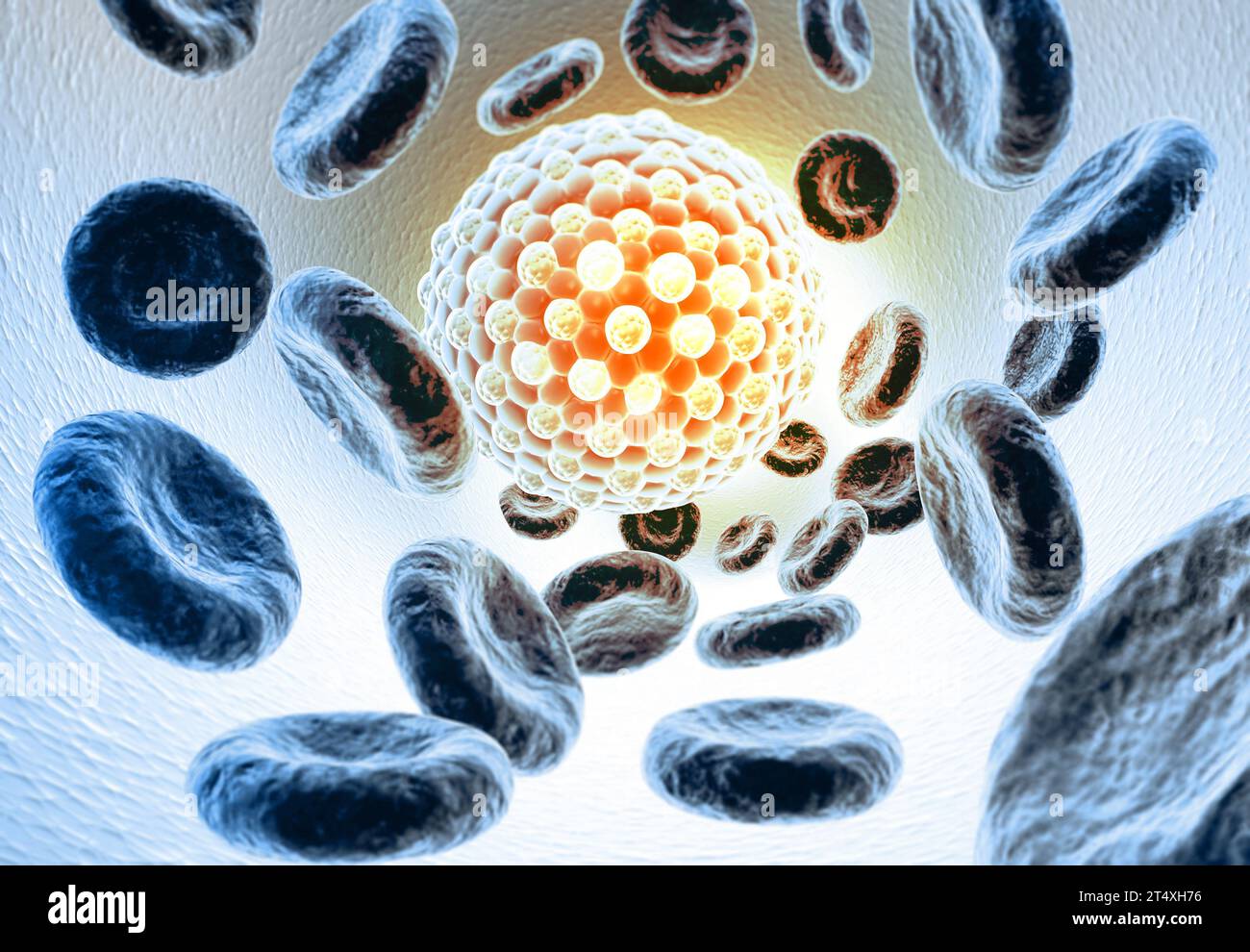 Virus nel flusso sanguigno. illustrazione 3d. Foto Stock