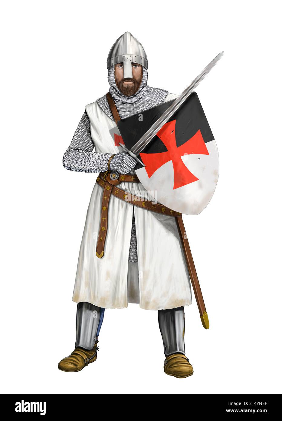 Cavalieri Templari con illustrazione della spada. Disegno digitale cavaliere medievale. Foto Stock