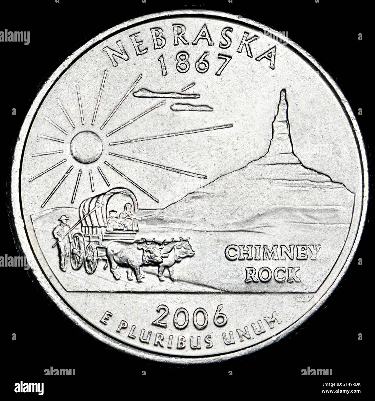 Dollaro USA commemorativo del quarto di stato : Nebraska (1867) Chimney Rock Foto Stock