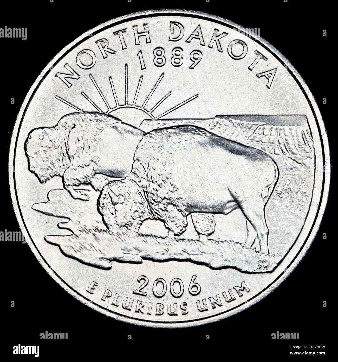 Dollaro USA commemorativo del quarto di stato : North Dakota (1889) Bison Foto Stock