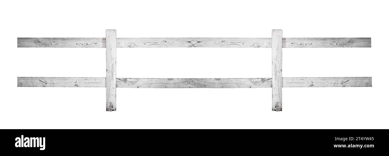 Recinzione in legno bianco Grunge isolata su sfondo bianco Foto Stock