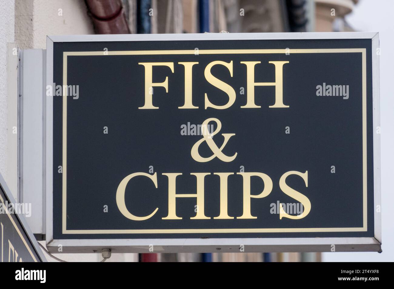 Insegna Fish and Chips. Foto Stock