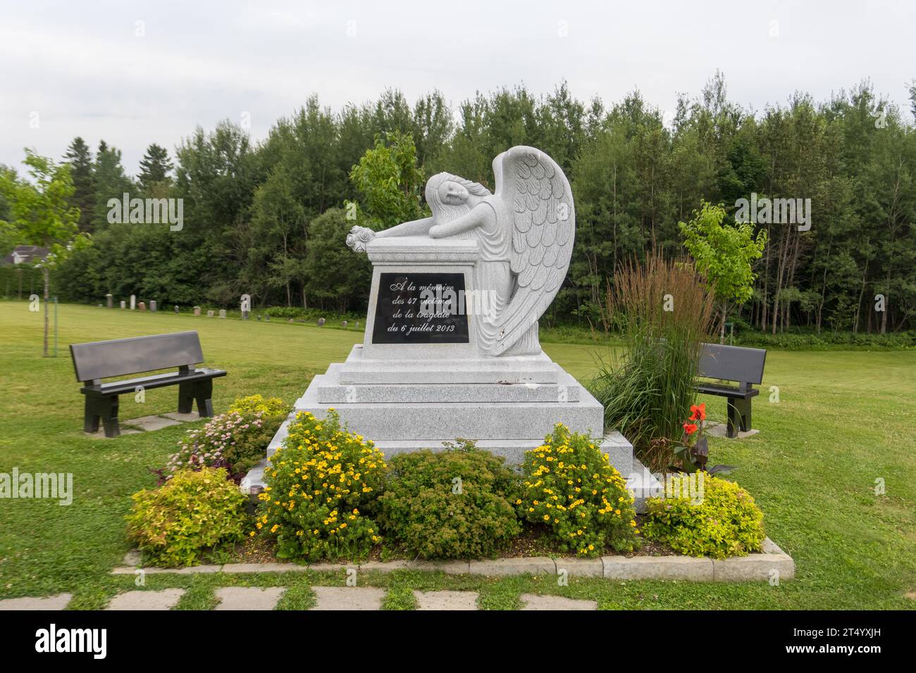Monumento in memoria delle 47 vittime della tragedia del 6 luglio 2013 a Lac Mégantic, PQ, Canada. Foto Stock