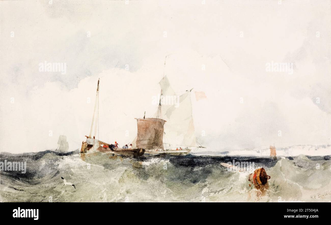 Richard Parkes Bonington, pescherecci in un mare discontinuo, acquerello, 1825 Foto Stock