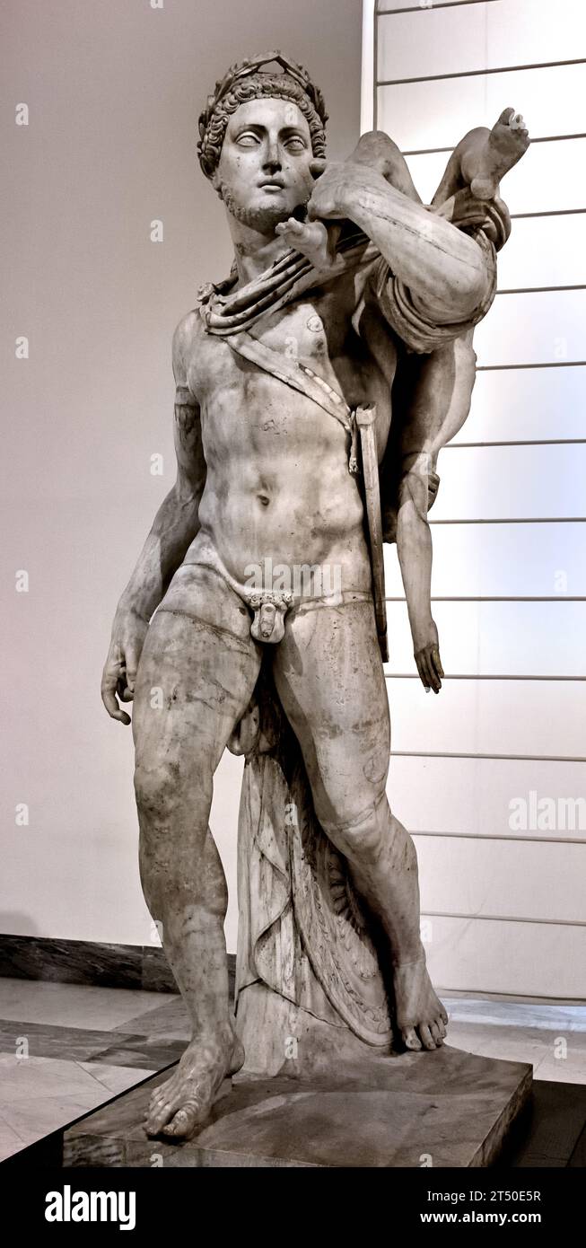 Eroe greco con bambino - Neottolemo e Astyanax - Museo Archeologico Nazionale Farnese di Napoli. Roman, (II secolo) Foto Stock