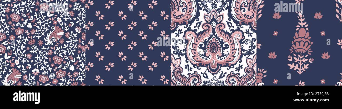 Set con motivo Damask paisley senza cuciture Illustrazione Vettoriale