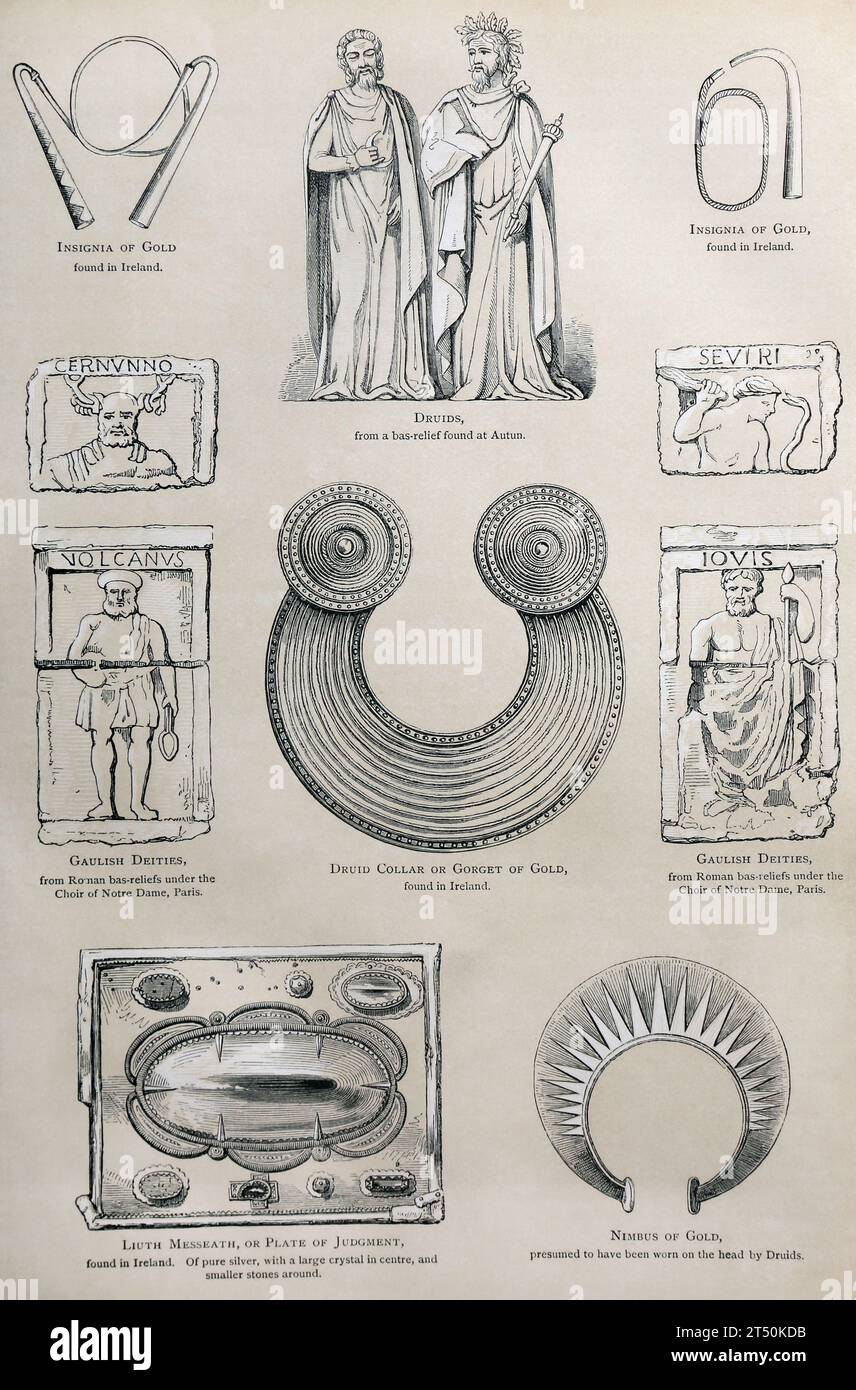 Illustrazioni di reliquie del Druidical Times dalla Popular History of England volume 1 di Charles Macfarlene e Thomas Archer Foto Stock