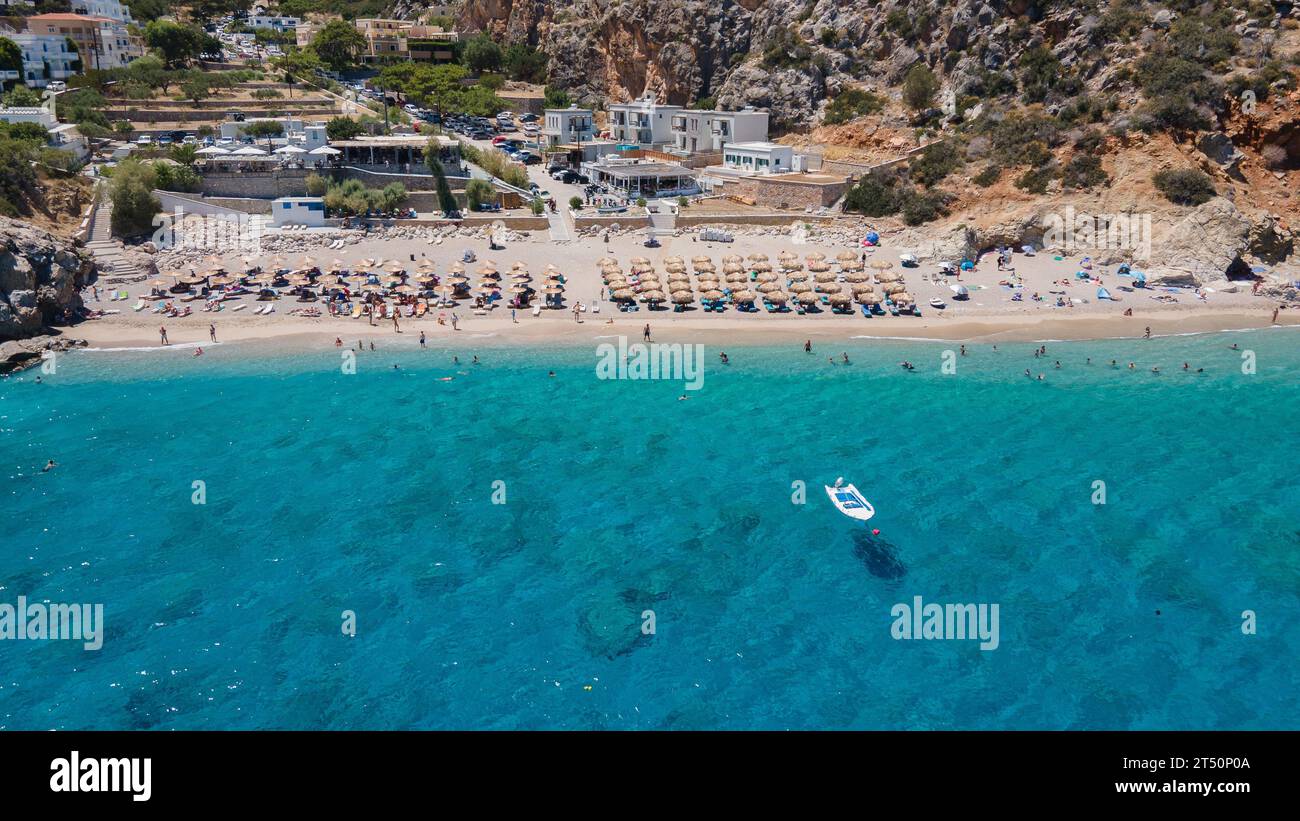 Vista aerea della spiaggia di Kira Panagia a Karpathos, Grecia Foto Stock