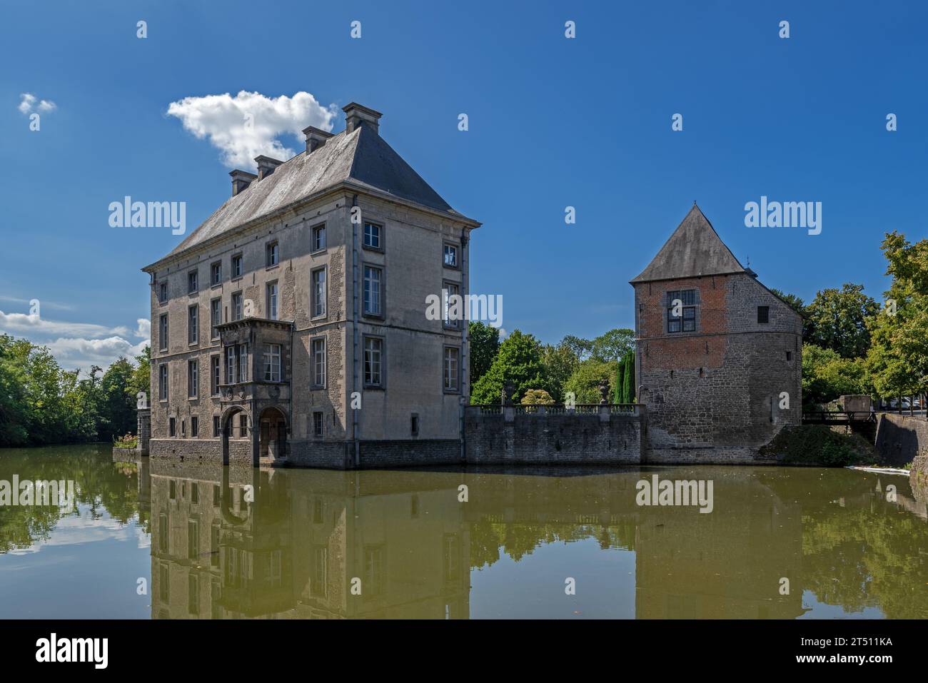 Château de Feluy, castello fossato del XVIII secolo a Seneffe, provincia di Hainaut, Vallonia, Belgio Foto Stock