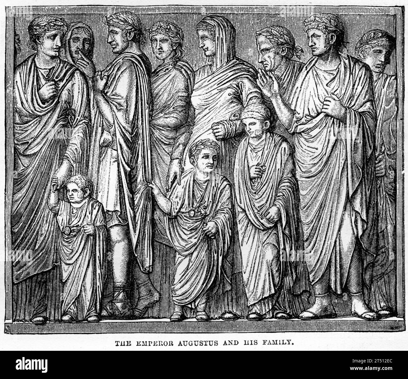 Incisione dell'imperatore Augusto e della sua famiglia, pubblicata intorno al 1887 Foto Stock