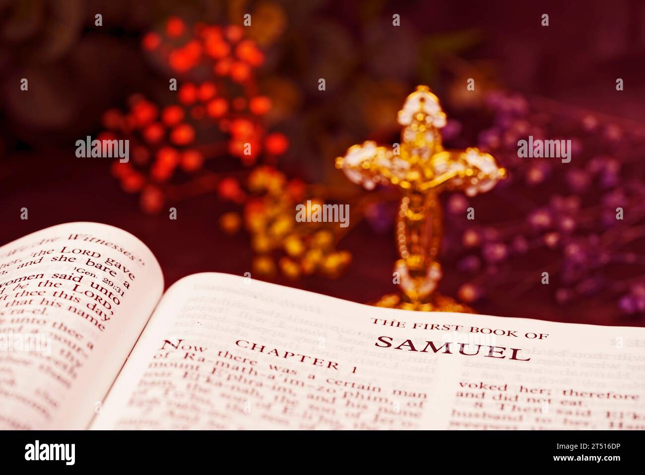 The Holybible book of the first book of samuel Index for background and Inspiration with crucifix background Foto Stock