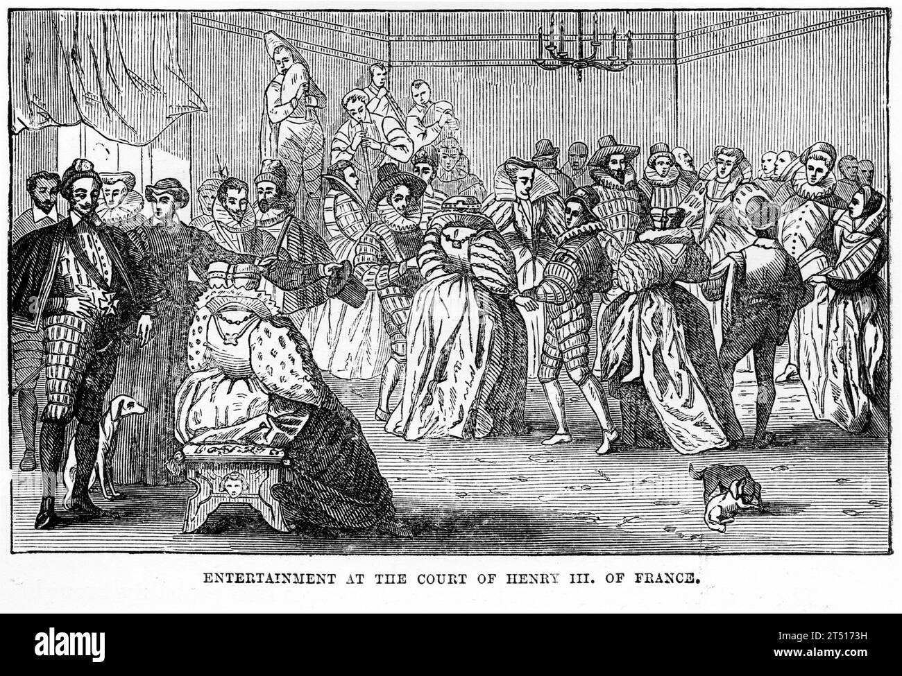 Incisione dell'intrattenimento alla corte di Enrico III di Francia pubblicato nel 1887 Foto Stock