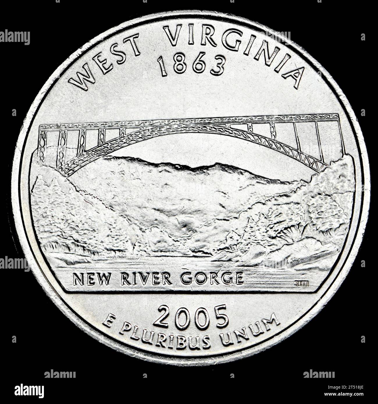 US commemorative State Quarter Dollar : West Virginia (1863) New River Gorge Foto Stock