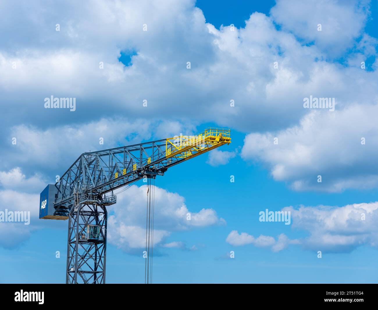 Una grande gru raffigurata nel porto di Falmouth, Dockyard Foto Stock