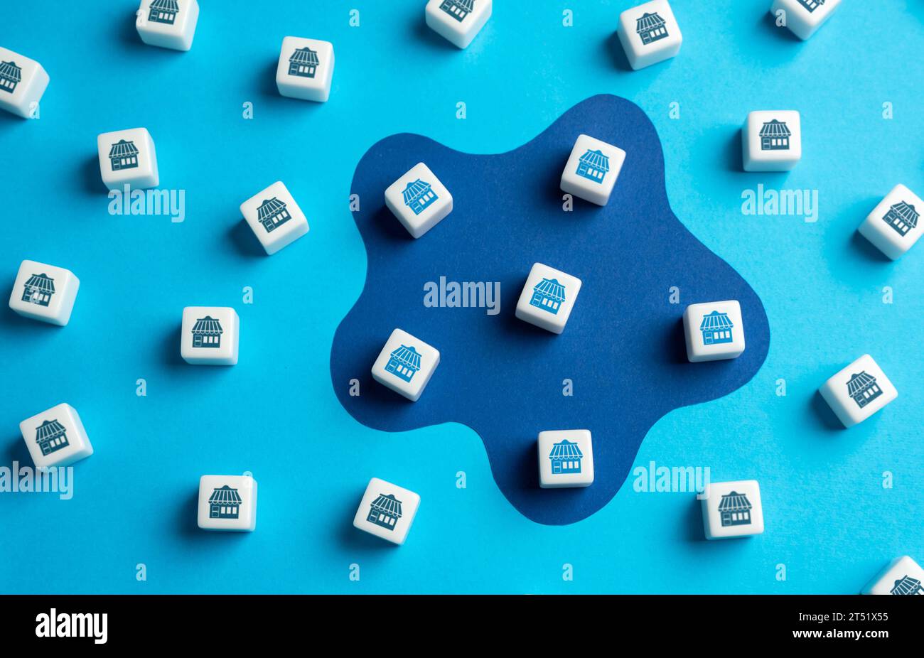 Memorizza la copertura. Concorrenza per territorio e clienti. Inizia la tua attività di franchising. . Crescente popolarità. Pubblicità di marketing. Brand awaren Foto Stock
