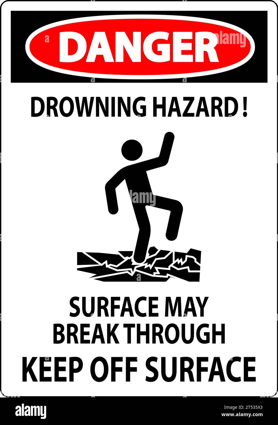 Segnale di pericolo pericolo annegamento - la superficie potrebbe rompersi, tenere lontano dalla superficie Illustrazione Vettoriale