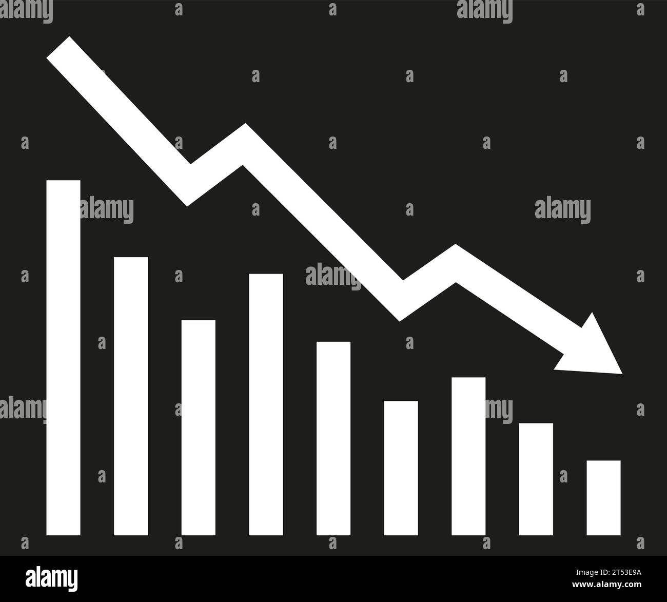 Concetto di crisi finanziaria. Grafico decrescente con colonne in caduta. Illustrazione vettoriale che mostra recessione, fallimento e declino economico Illustrazione Vettoriale