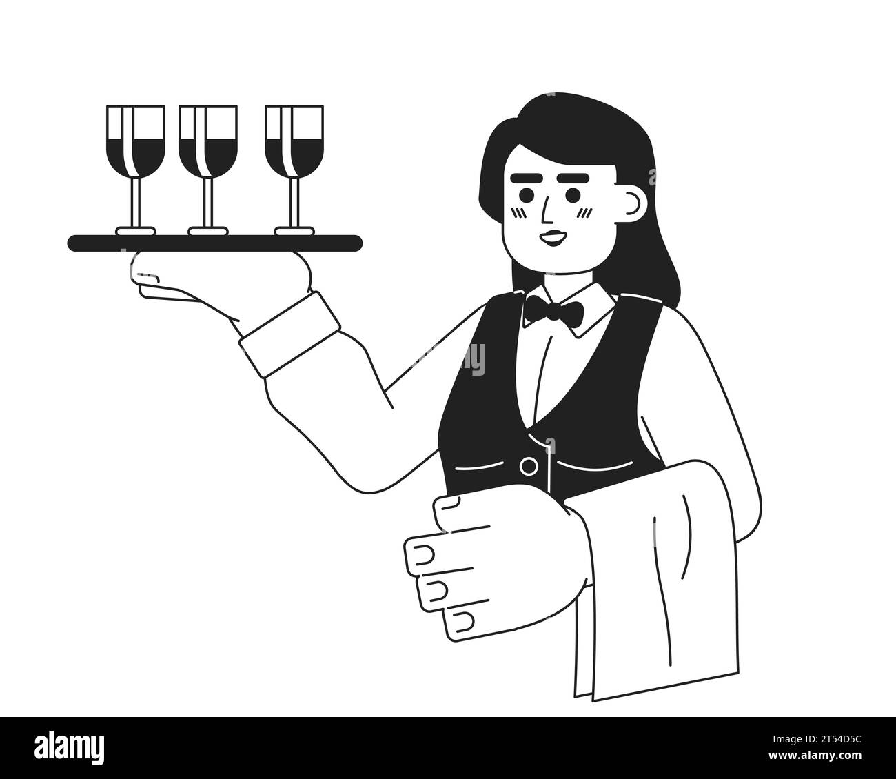 Personaggio fumetto in 2D in bianco e nero, giovane donna caucasica adulta Illustrazione Vettoriale