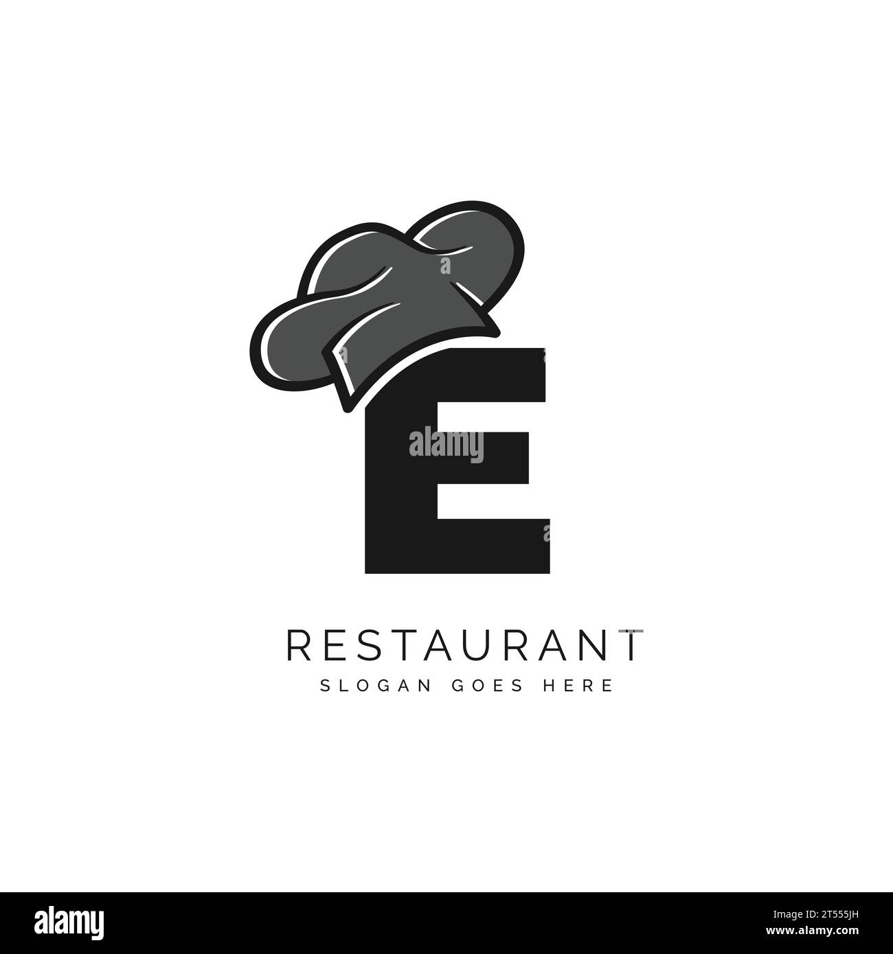 Logo lettera e con cappello dello chef per un ristorante. Alfabeto e Concept Design Food Business logotipo illustrazione vettoriale Illustrazione Vettoriale