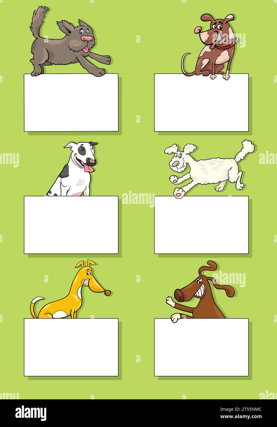 Cartoon illustrazione di cani e cuccioli personaggi animali con carte vuote o banner set di progettazione Illustrazione Vettoriale