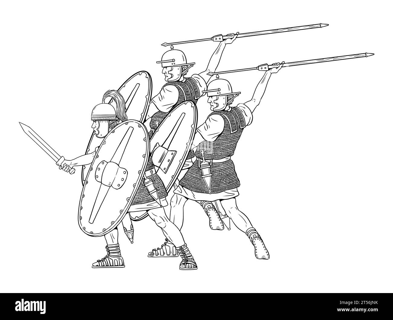 Legionari romani in battaglia. La guerra gallica di Giulio Cesare. Disegno storico. Foto Stock