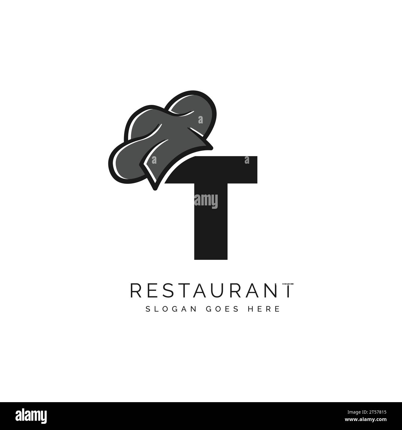 Logo Letter T con cappello dello chef per un ristorante. Alphabet T Concept Design Food Business logotipo illustrazione vettore Illustrazione Vettoriale