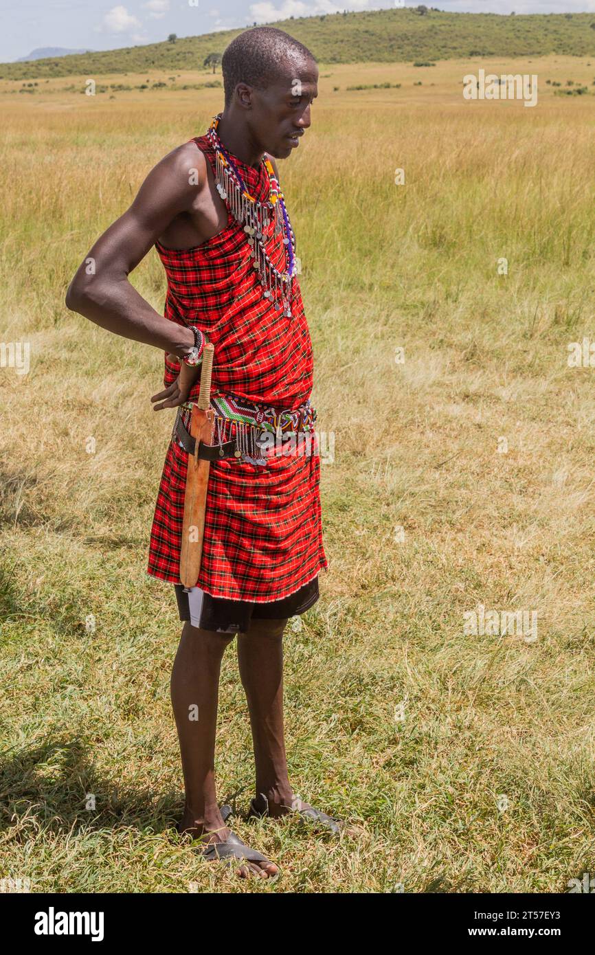 MASAI MARA, KENYA - 19 FEBBRAIO 2020: Membro della tribù Masai nella riserva nazionale Masai Mara, Kenya Foto Stock