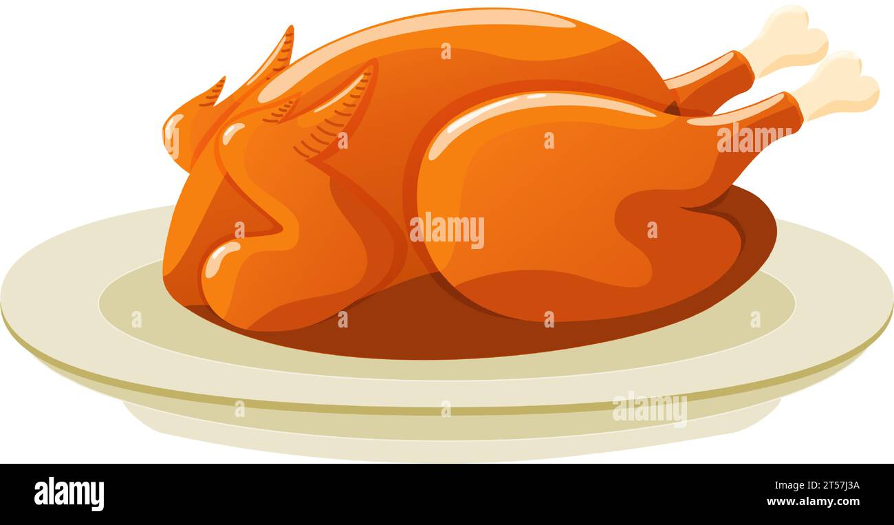 Arrosto di tacchino su un piatto per il Ringraziamento o la festa del raccolto. Pollo grigliato al forno su un piatto. Cibo isolato per pollame da vacanza. Carne bianca fritta c Illustrazione Vettoriale