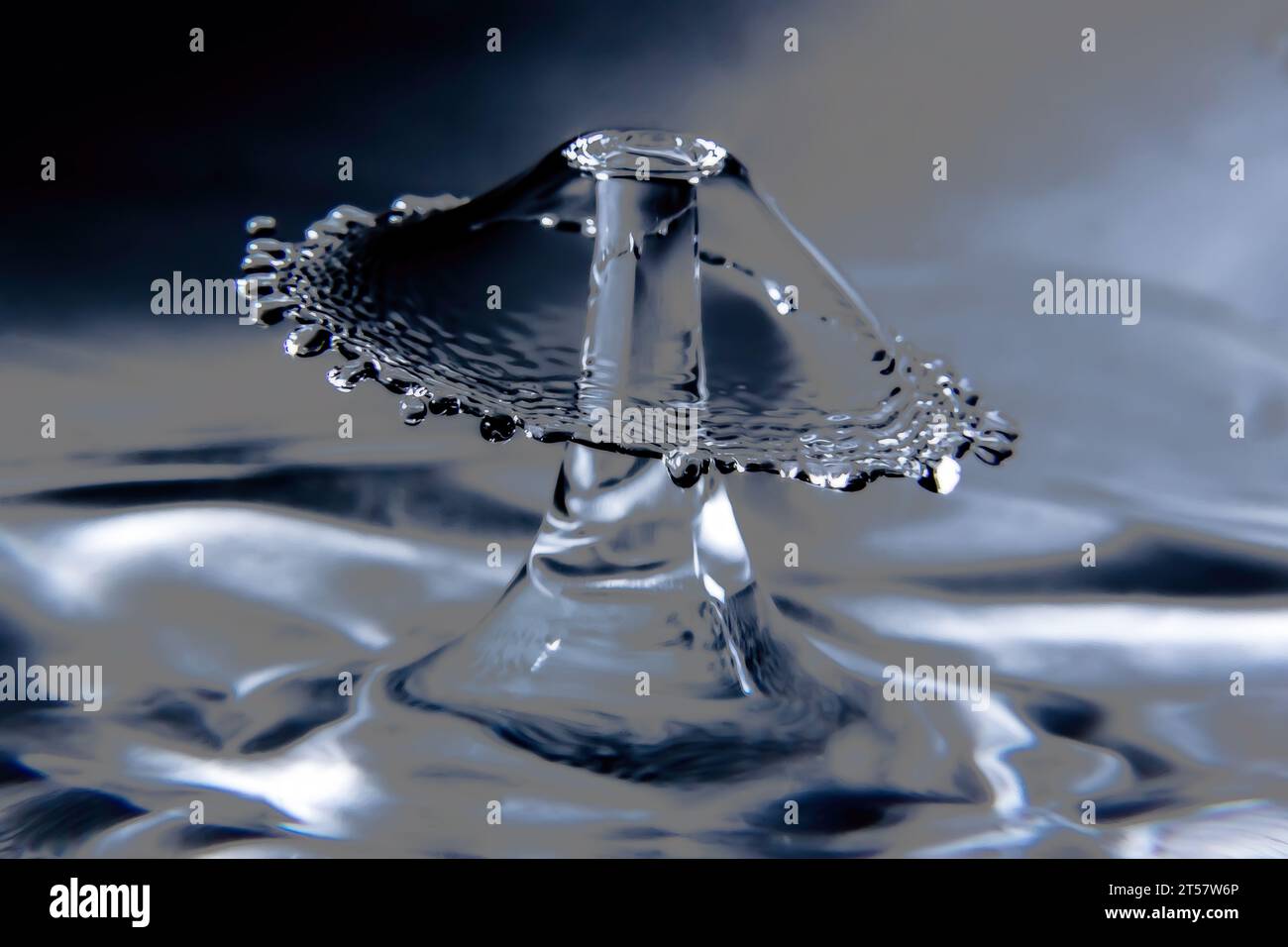 Acqua danzante dopo la collisione delle goccioline d'acqua Foto Stock