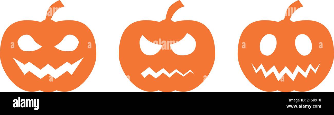 Spettrale e inquietante set di icone vettoriali della zucca di Halloween simboli Jack-o-lantern Illustrazione Vettoriale