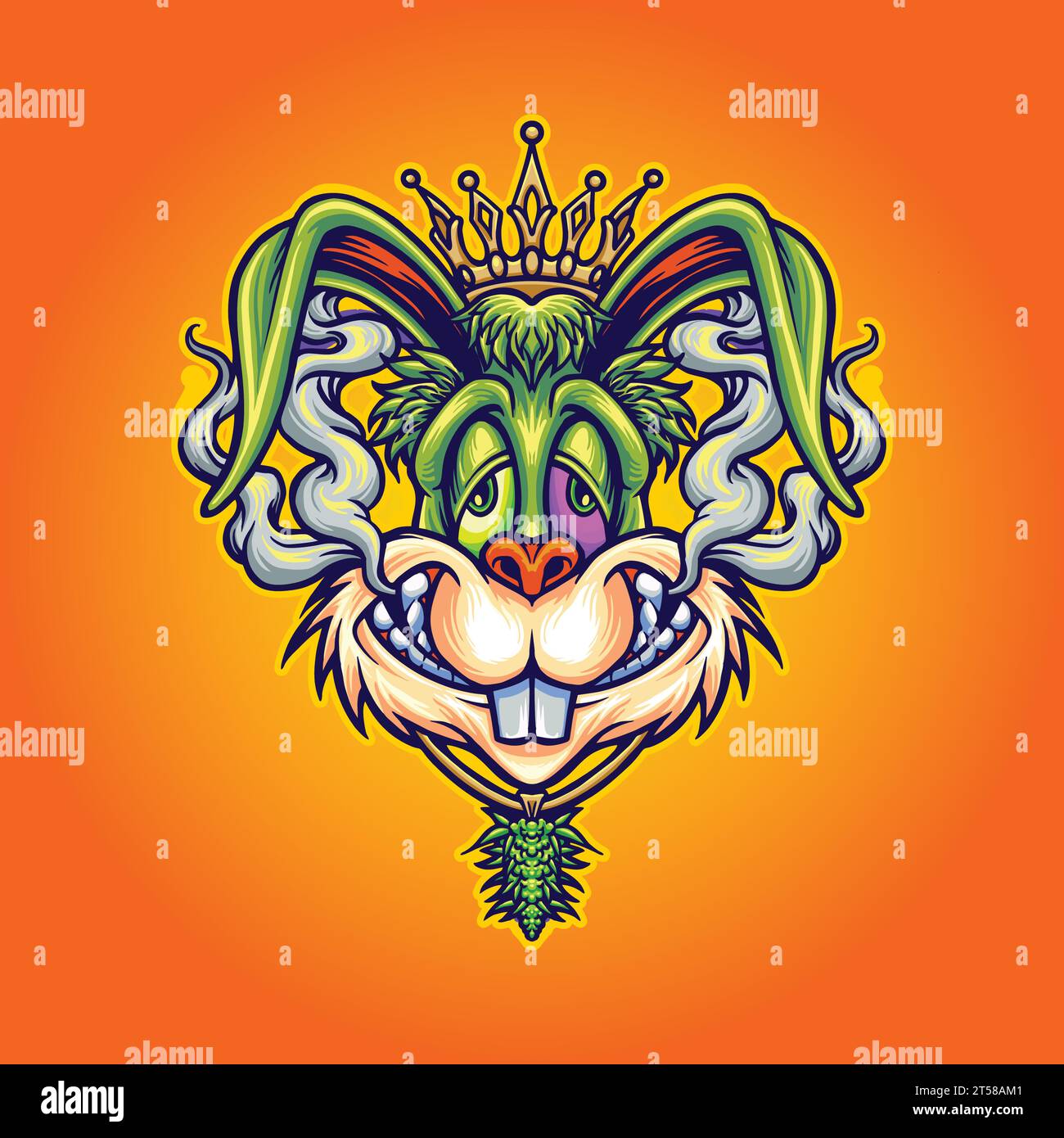 Illustrazioni vettoriali di fantasia di Bunny King per il logo del tuo lavoro, t-shirt di merchandising, adesivi e disegni di etichette, poster, annunci pubblicitari per biglietti d'auguri Illustrazione Vettoriale