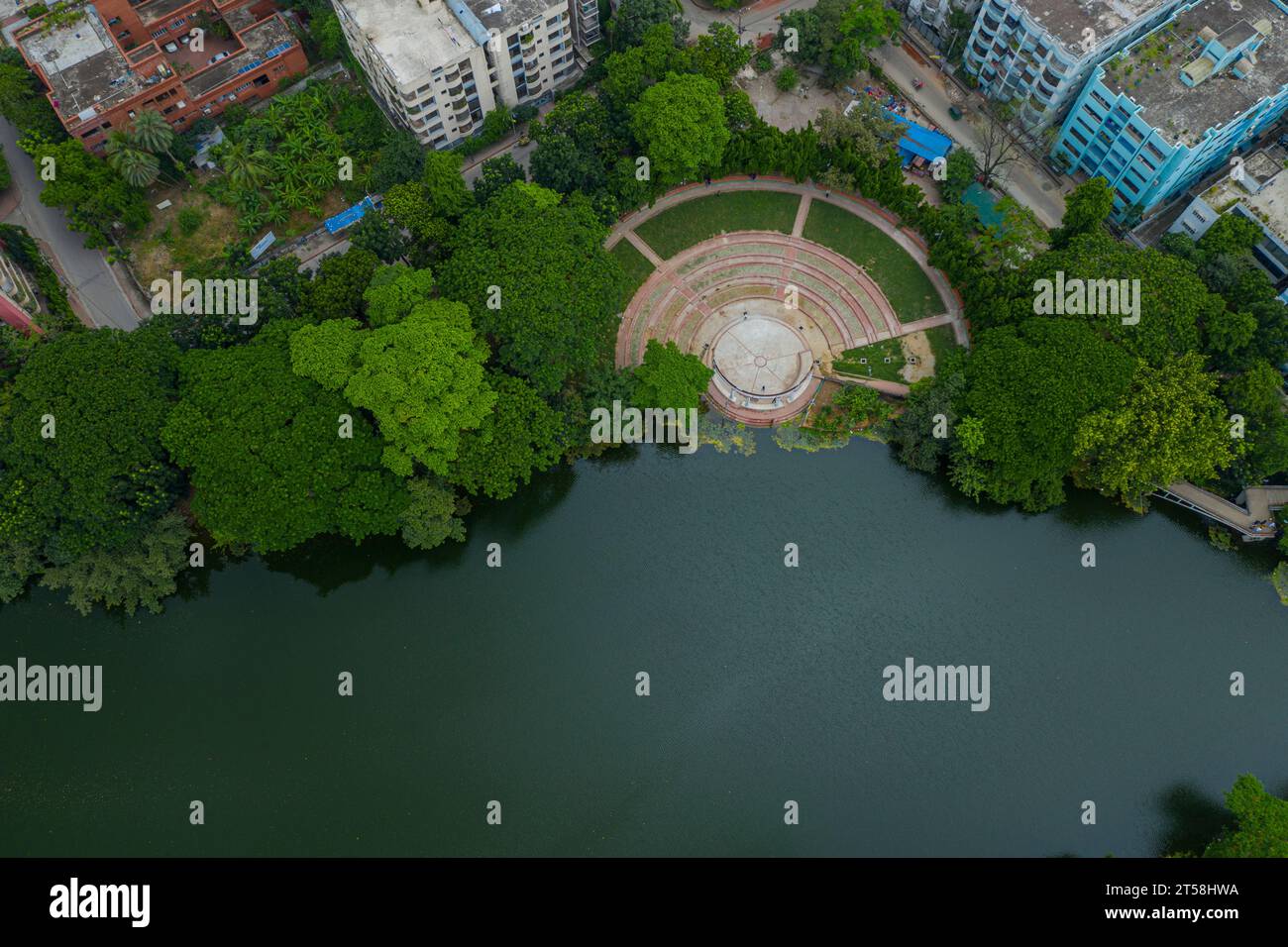 Dhaka, Bangladesh. Vista aerea del lago Dhanmondi e dell'area adiacente a Dhaka, la capitale del Bangladesh. Foto Stock