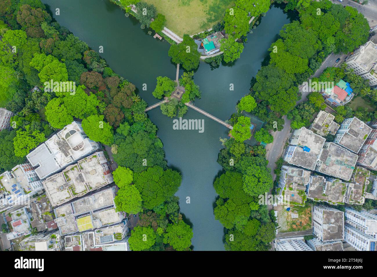Dhaka, Bangladesh. Vista aerea del lago Dhanmondi e dell'area adiacente a Dhaka, la capitale del Bangladesh. Foto Stock