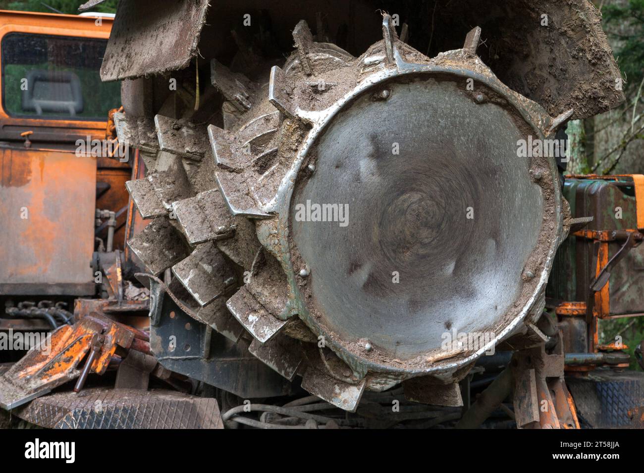 L'escavatore per trincee consente di mantenere la sabbia e le strade forestali fluviali in modo regolare, economico ed efficace. Foto Stock