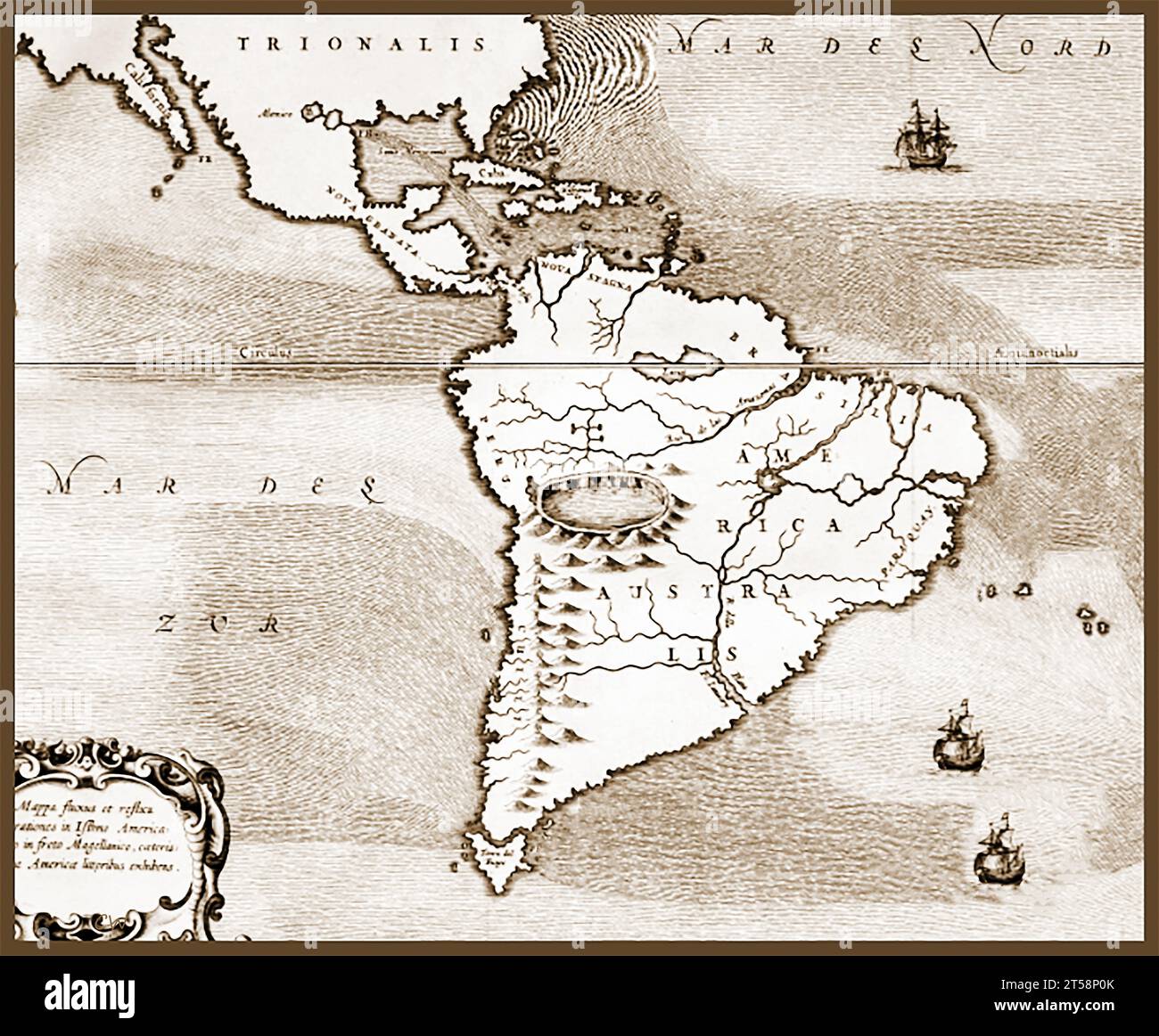 Una mappa del XVII secolo (1665) del nord e del sud America - un mapa del siglo XVII (1665) de América del Norte y del Sur. -Um mapa do século XVII (1665) da América do Norte e do sul - Une carte du XVIIe siècle (1665) de l'Amérique du Nord et du Sud - Eine Karte von Nord- und Südamerika aus dem 17. Jahrhundert (1665) - Foto Stock
