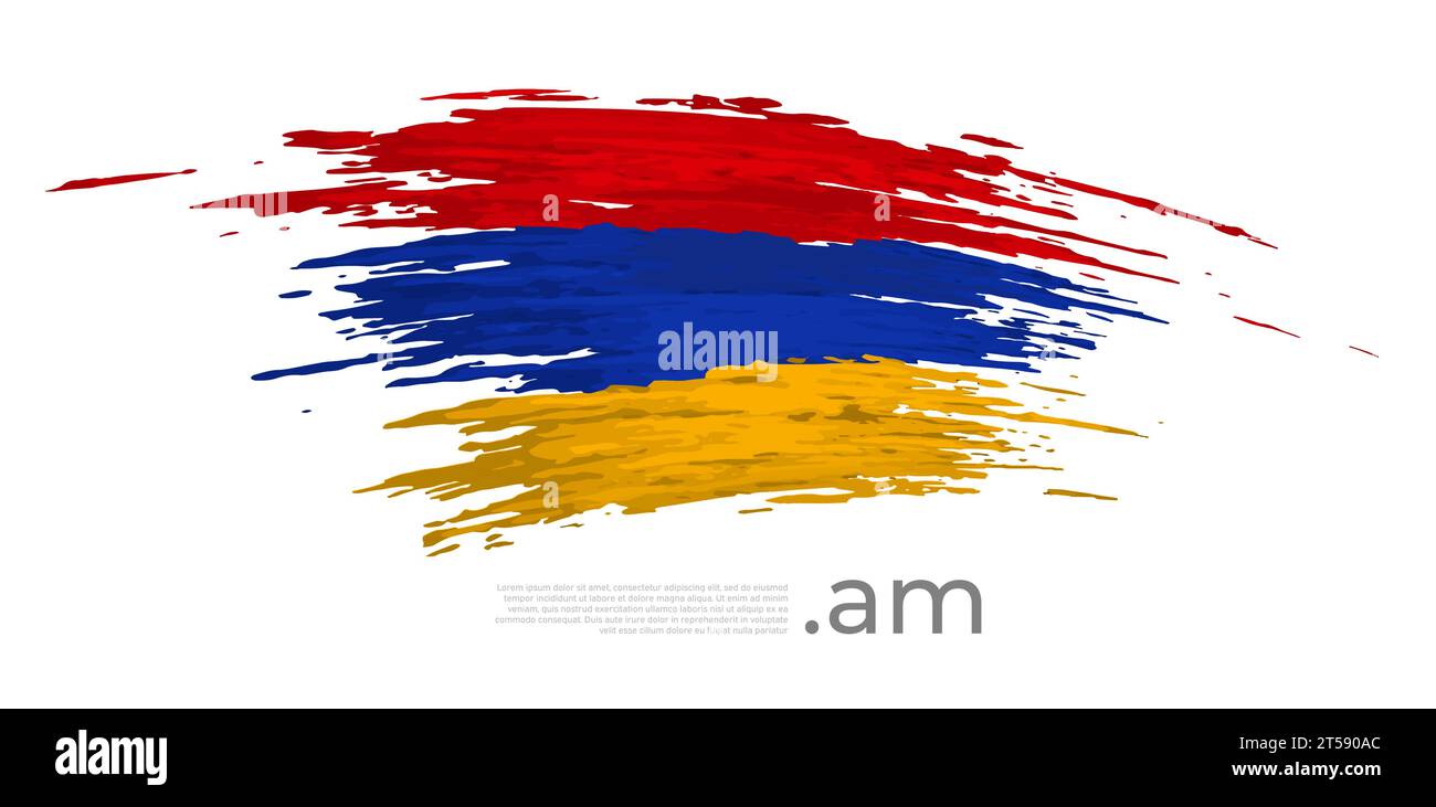 Bandiera dell'Armenia. Tratti di pennello, grunge. Bandiera armena dipinta a pennello su sfondo bianco. Design vettoriale, modello poster nazionale con spazio per il testo Illustrazione Vettoriale