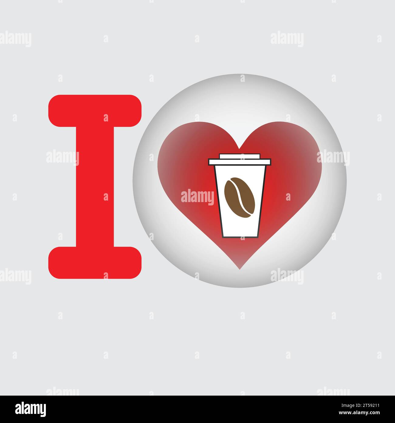 Amo il caffè con un cuore e una tazza di caffè Illustrazione Vettoriale