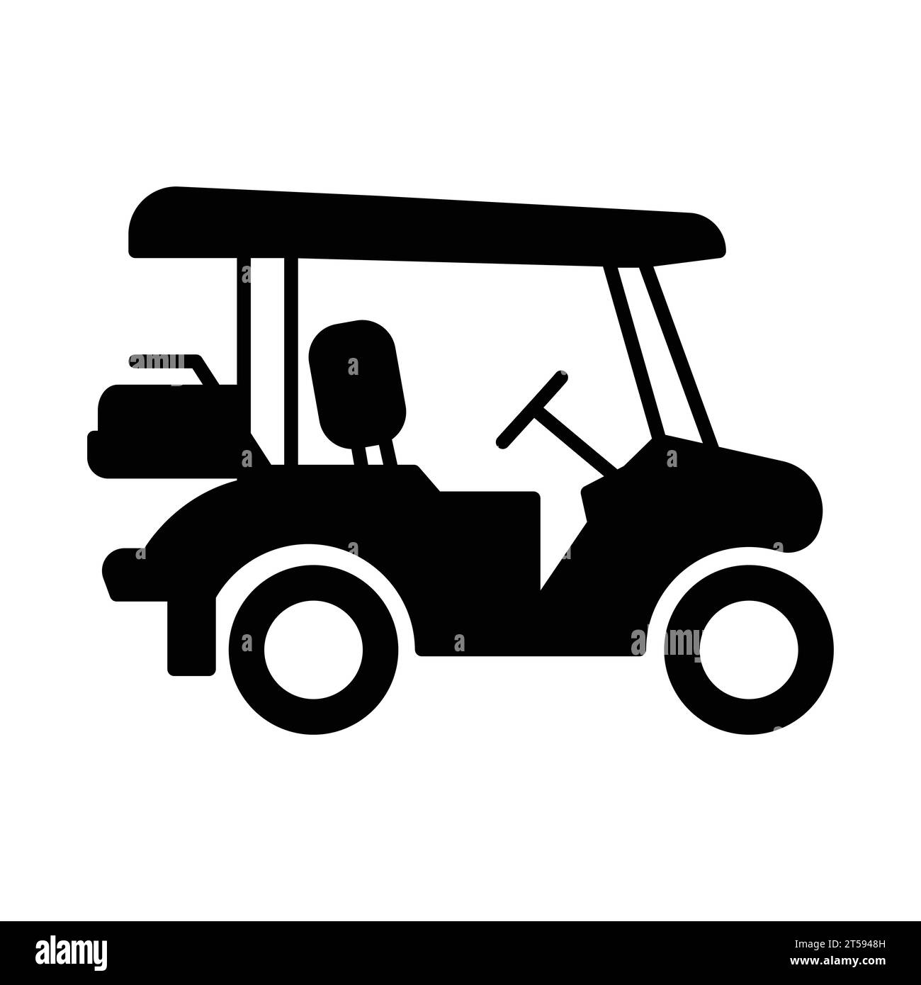 Caddy golf car. Icona a forma di glifo isolata su sfondo bianco. Illustrazione vettoriale. Cartello auto golf. Illustrazione Vettoriale