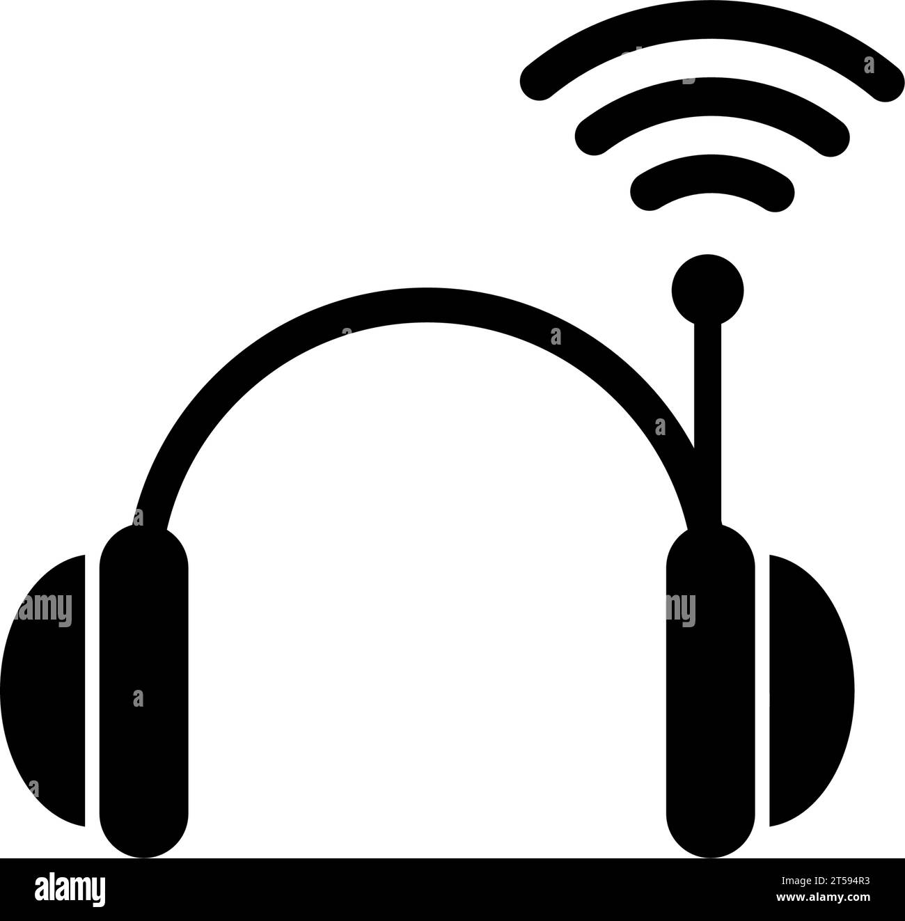 Cuffie wireless, cuffie Bluetooth Wi-Fi. Illustrazione dell'icona Flat Vector (vettore piatto). Semplice simbolo nero su sfondo bianco. Cuffie wireless, auricolare sig Illustrazione Vettoriale