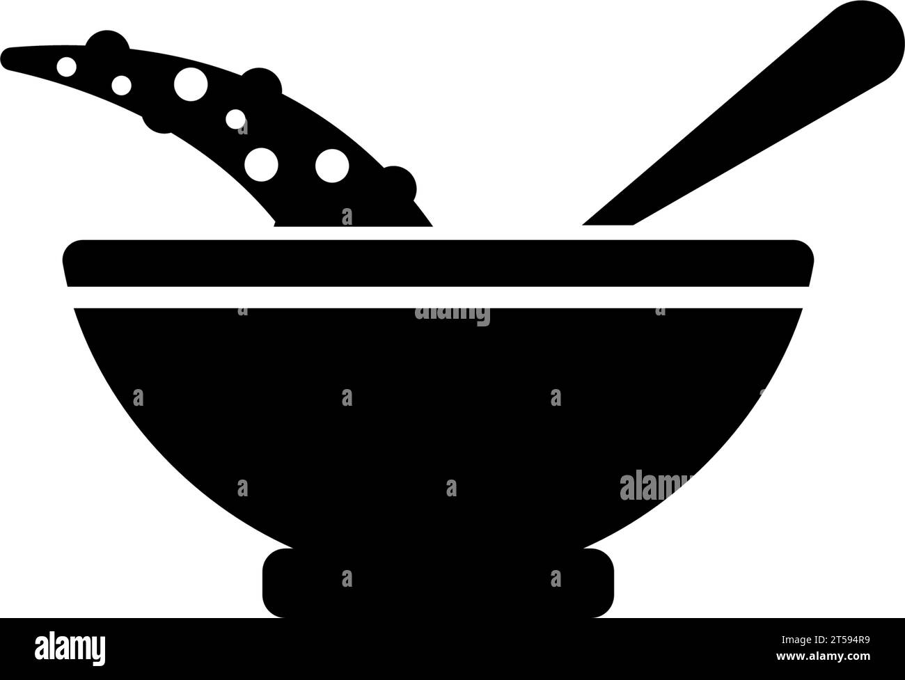 Ramen Noodle Soup, ciotola con Octopus Tentacle. Illustrazione dell'icona Flat Vector (vettore piatto). Semplice simbolo nero su sfondo bianco. Ciotola per zuppa di noodle Ramen Illustrazione Vettoriale
