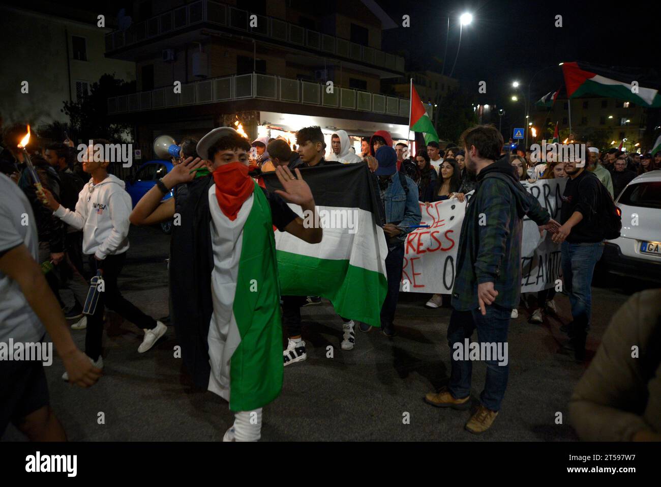 Manifestazione della comunità palestinese a Centocelle, Roma del 1 novembre 2023 Foto Stock