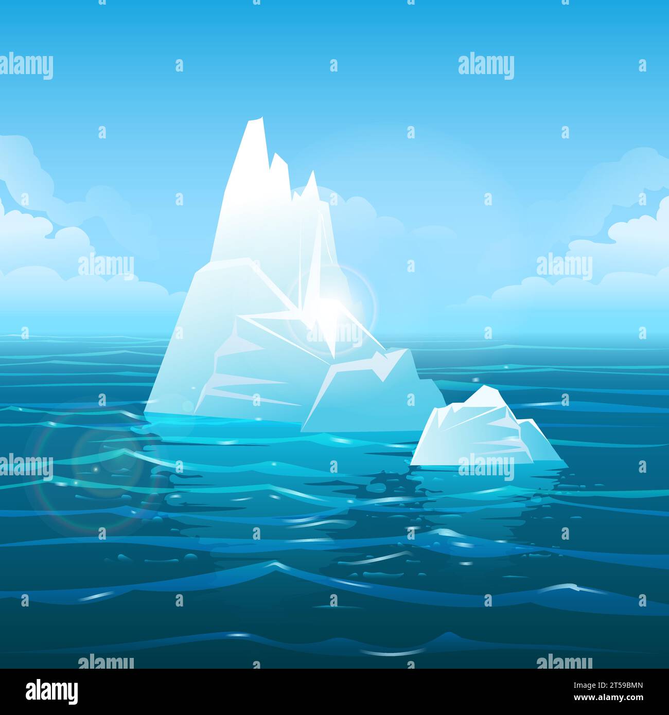 Gigantesco Iceberg blu nell'oceano natura selvaggia sfondo illustrazione vettoriale Illustrazione Vettoriale