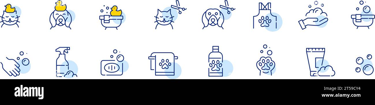 Centro benessere per animali domestici, vasca da bagno e servizi di cura del corpo. Prendersi cura di cani e gatti. Icona pixel Perfect, traccia modificabile Illustrazione Vettoriale