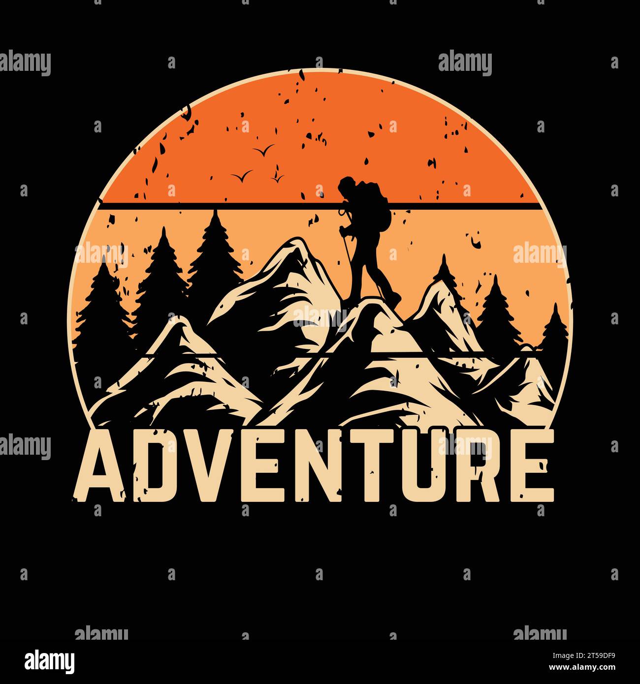 T-shirt Adventure Hiking per esploratori Illustrazione Vettoriale