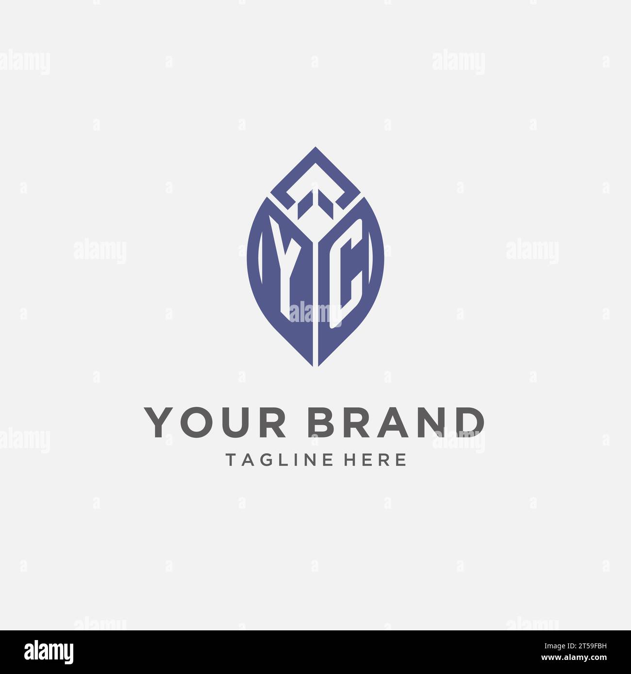 Logo YC con forma a foglia, monogramma pulito e moderno grafica vettoriale del design iniziale del logo Illustrazione Vettoriale