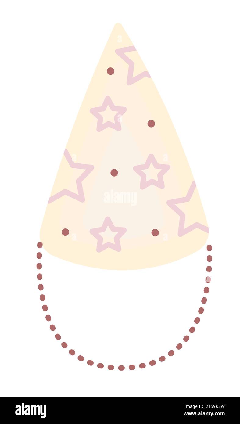 Grazioso cappello a cono di compleanno nei colori rosa e giallo, morbido e tenero tavolozza pastello Illustrazione Vettoriale