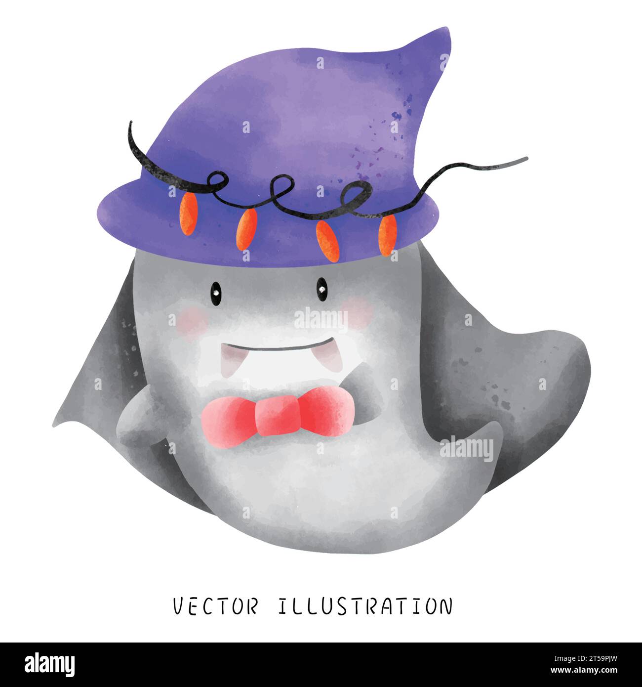 Vivi la magia spettrale di Halloween con la nostra illustrazione in stile acquerello con adorabili vampiri fantasma che fluttuano nell'aria, pronti a triplicare Illustrazione Vettoriale